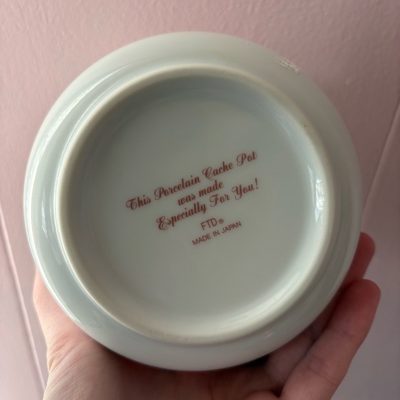 FTD Japan Porcelain Cache Pot White Pink Gray Floral Flower VINTAGE floral 4x5” - Picture 4 of 8